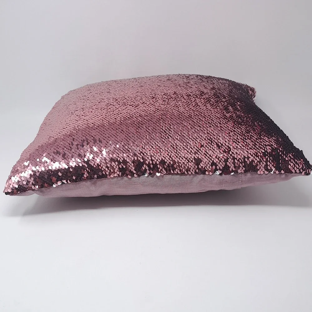 Pink Silver Reversible Sequin Pillow 17x17 Mermaid Flip Color Changing Cushion
